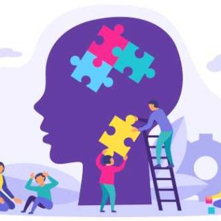 Child,Head,Silhouette,With,Colorful,Puzzles,And,Tiny,People,,Gear,